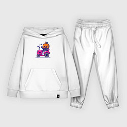 Костюм хлопковый детский Тыква на тракторе, цвет: белый