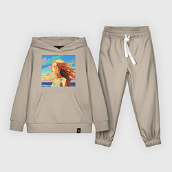 Костюм хлопковый детский Девушка пляж арт, цвет: миндальный