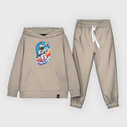 Костюм хлопковый детский Космонавт в небе, цвет: миндальный