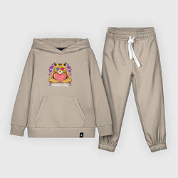 Костюм хлопковый детский Влюбленный котик, цвет: миндальный