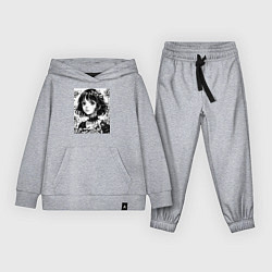 Костюм хлопковый детский Аниме девушка портрет черно-белый, цвет: меланж