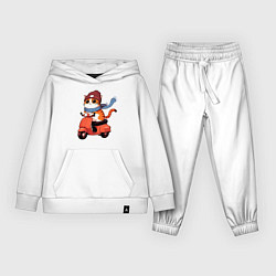 Костюм хлопковый детский Кот в шапке на скутере, цвет: белый