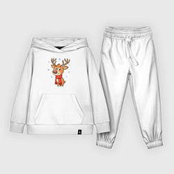 Костюм хлопковый детский Новогодний олень и снежинки, зима, цвет: белый