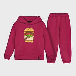 Детский костюм оверсайз Мопс-бургер, цвет: маджента