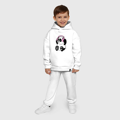 Детский костюм оверсайз Panda in headphones панда в наушниках / Белый – фото 4
