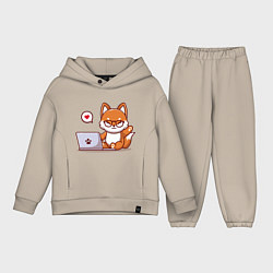 Детский костюм оверсайз Cute fox and laptop, цвет: миндальный