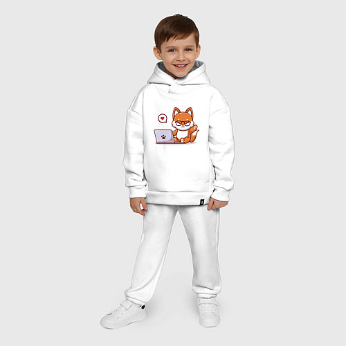 Детский костюм оверсайз Cute fox and laptop / Белый – фото 4