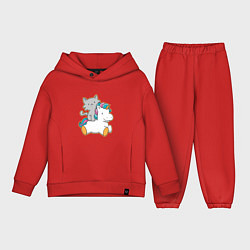 Детский костюм оверсайз Котёнок верхом на единороге, цвет: красный