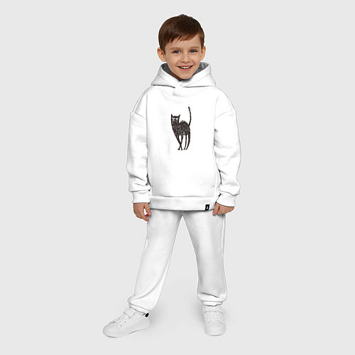 Детский костюм оверсайз Рисованная кошка / Белый – фото 4