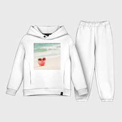 Детский костюм оверсайз Свинка в очках на отдыхе, цвет: белый