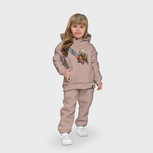 Детский костюм оверсайз Бобер с бензопилой / Пыльно-розовый – фото 3