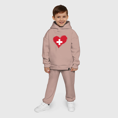 Детский костюм оверсайз Сердце - Швейцария / Пыльно-розовый – фото 4