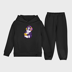 Детский костюм оверсайз Панда в наушниках с геймпадом, цвет: черный