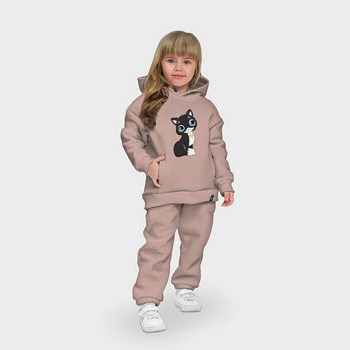 Детский костюм оверсайз Чёрная кошечка - детская картинка / Пыльно-розовый – фото 3