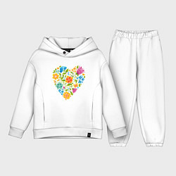 Детский костюм оверсайз Цветочный орнамент в форме сердца Любовь, цвет: белый