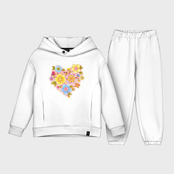 Детский костюм оверсайз Орнамент цветочный в форме сердца Любовь, цвет: белый