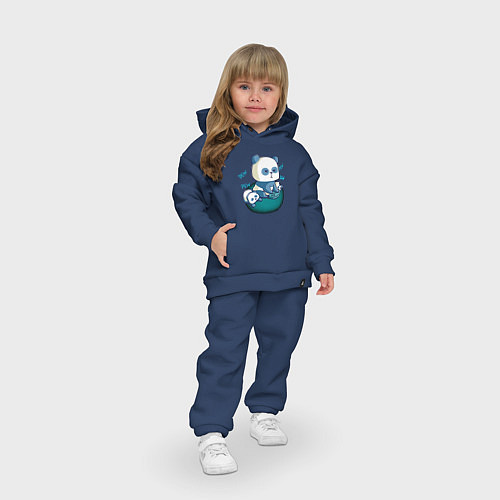 Детский костюм оверсайз Панда геймер с малышами / Тёмно-синий – фото 3