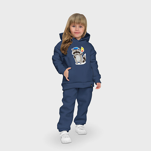 Детский костюм оверсайз Боевой енот со спичкой / Тёмно-синий – фото 3