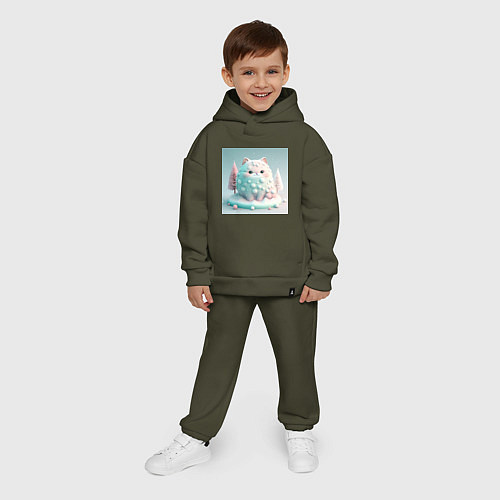 Детский костюм оверсайз Толстый снежный котик пастельные цвета / Хаки – фото 4