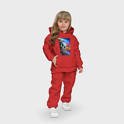 Детский костюм оверсайз Иллюзия черепа - неоновый закат - нейросеть -сюрре, цвет: красный — фото 2
