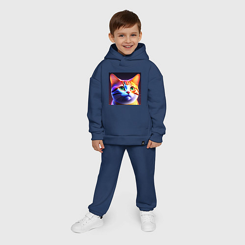 Детский костюм оверсайз Милый котик с большими глазами / Тёмно-синий – фото 4