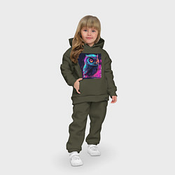 Детский костюм оверсайз Сова в неоновом свете, цвет: хаки — фото 2