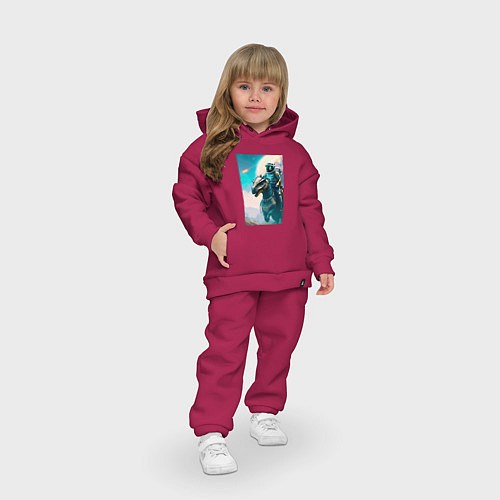 Детский костюм оверсайз Космонавт верхом на динозавре / Маджента – фото 3