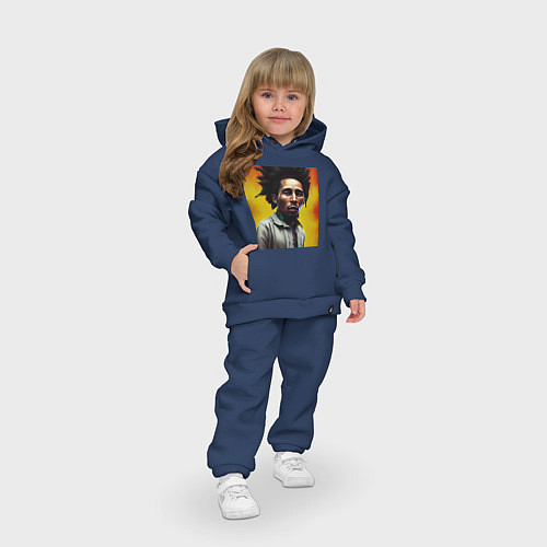 Детский костюм оверсайз Граффити Арт в оранжевых тонах Боб Марли / Тёмно-синий – фото 3