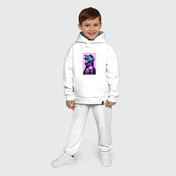 Детский костюм оверсайз Прикольный фиолетовый котейка - нейросеть, цвет: белый — фото 2