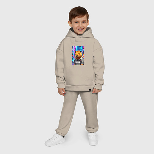 Детский костюм оверсайз Cool capybara - urban style - neural network / Миндальный – фото 4