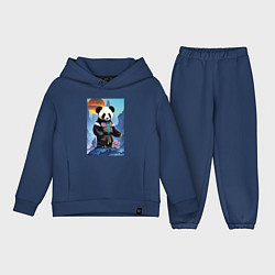Детский костюм оверсайз Панда на берегу озера - нейросеть, цвет: тёмно-синий