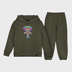 Детский костюм оверсайз Разноцветный слон, цвет: хаки