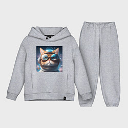 Детский костюм оверсайз Котик астронавт в космосе, цвет: меланж