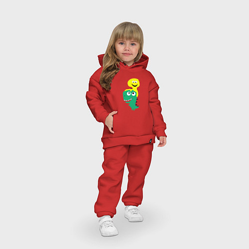 Детский костюм оверсайз Детский динозавр со смайликом на голове / Красный – фото 3