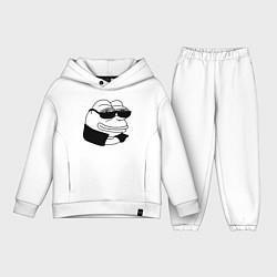 Детский костюм оверсайз Лягушонок пепе в очках мем, цвет: белый