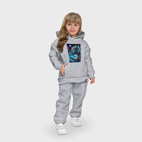 Детский костюм оверсайз Cyber dragon - ai art neon / Меланж – фото 3