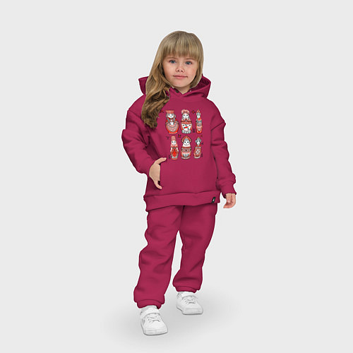 Детский костюм оверсайз Шесть матрешек в стиле мезенской росписи / Маджента – фото 3