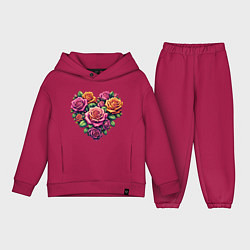 Детский костюм оверсайз Цветы розы в форме сердца, цвет: маджента