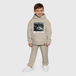 Детский костюм оверсайз Мем кот в очках: шерсть это приправа, цвет: миндальный — фото 2