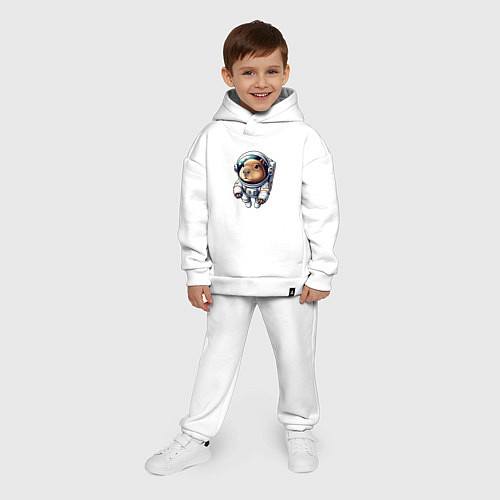 Детский костюм оверсайз Прикольный капибарыш космонавт - нейросеть / Белый – фото 4