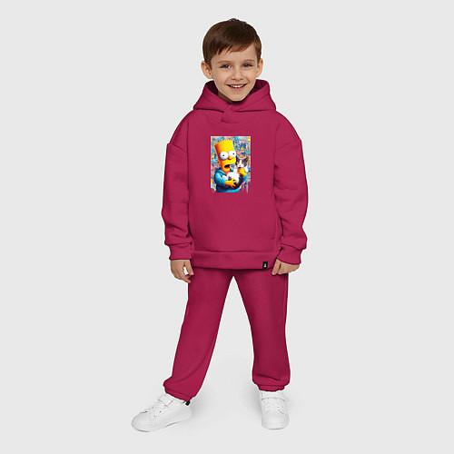 Детский костюм оверсайз Bart Simpson with a kitten - ai art / Маджента – фото 4