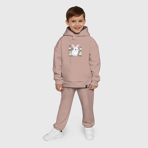Детский костюм оверсайз Милый зайчонок на фоне цветов / Пыльно-розовый – фото 4