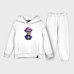 Детский костюм оверсайз Скелет в фиолетовой шляпе, цвет: белый