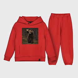 Детский костюм оверсайз Медведи гуляют по лесу, цвет: красный