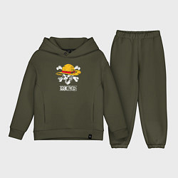 Детский костюм оверсайз One piece череп в соломенной шляпе, цвет: хаки