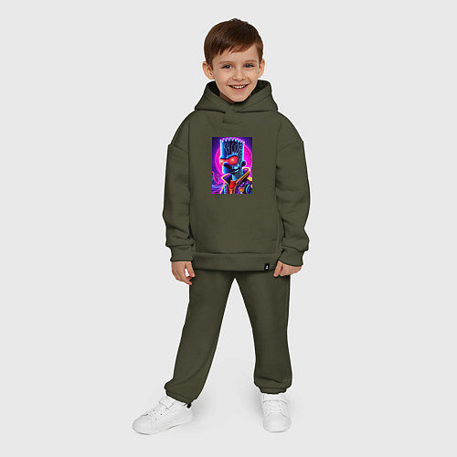 Детский костюм оверсайз Cool Bart Simpson - neon glow / Хаки – фото 4