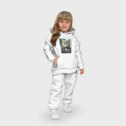 Детский костюм оверсайз Прикольный котик фанат тяжёлого рока - нейросеть, цвет: белый — фото 2