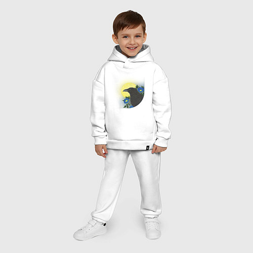 Детский костюм оверсайз Чёрный ворон на ветке под луной / Белый – фото 4