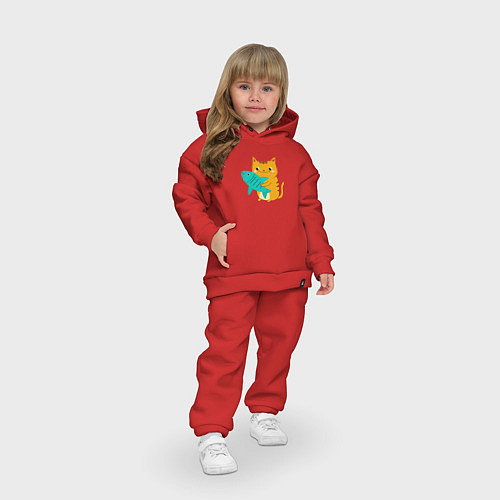 Детский костюм оверсайз Рыжий котик с рыбкой / Красный – фото 3