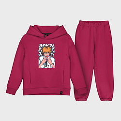 Детский костюм оверсайз Человек-бензопила Denji язык, цвет: маджента